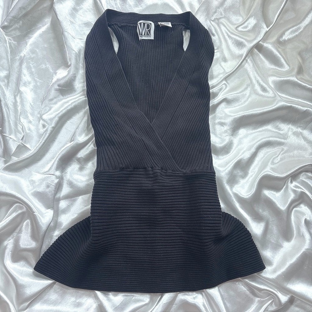 Vintage Wayne Rogers Tank Top Black Excellent Silk Blend Ribbed V-Neck Surplice